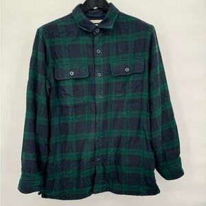 L.L. Bean Mens Size M Plaid Flannel Fleece Lined Shirt Jacket Shacket Green Blue